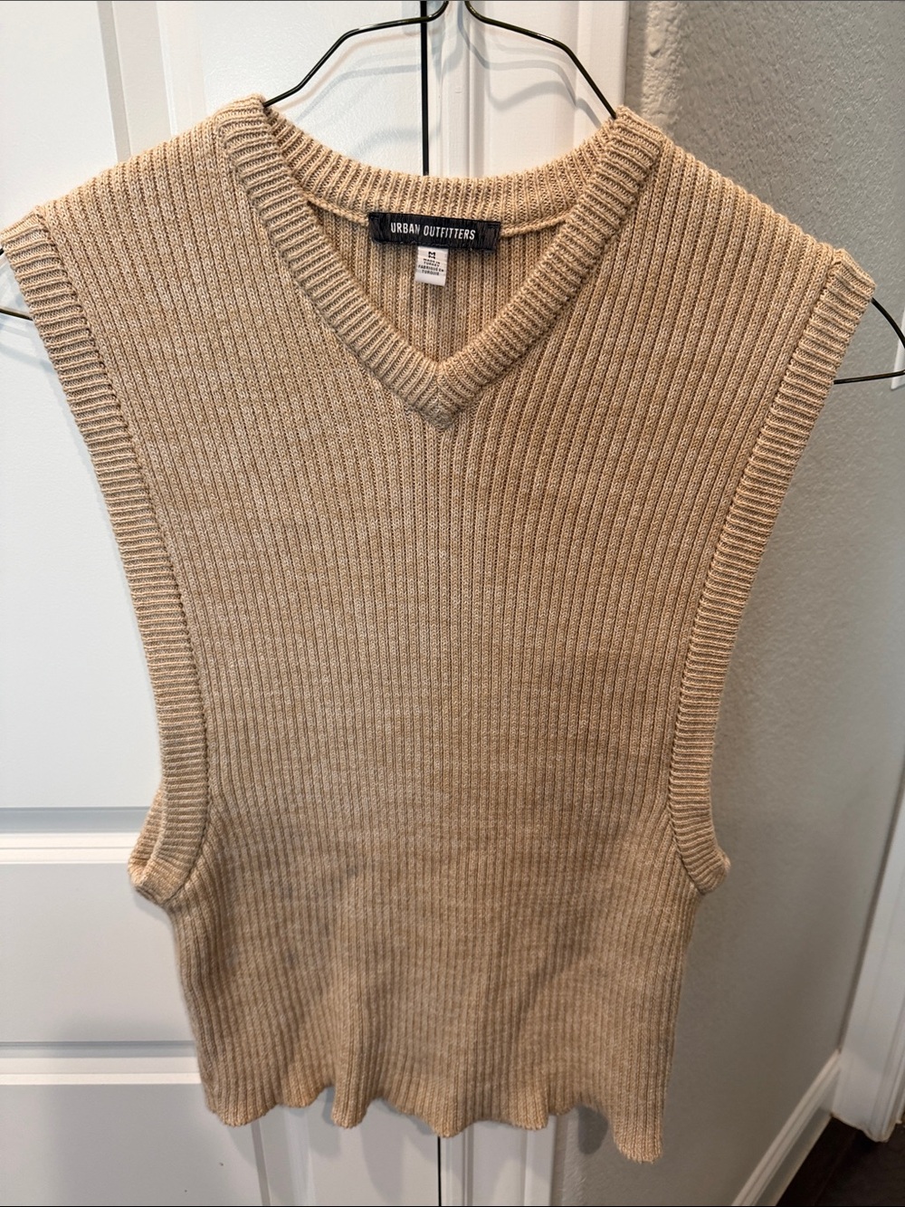 Urban Outfitters Tan Ribbed V-Neck Sweater Vest